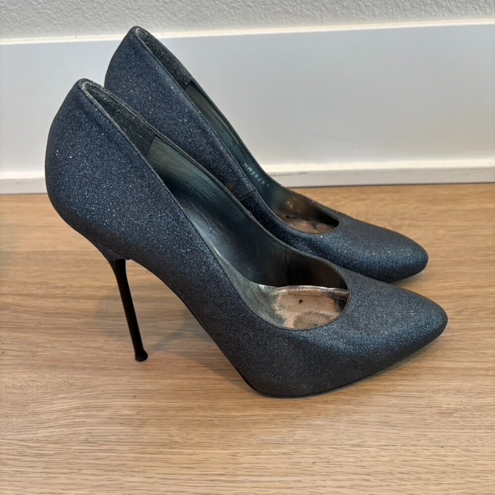 ** Stuart Weitzman dagger Sabbia Navy glitter stilettos‎ 8.5